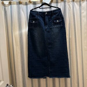 Dark Blue Denim Maxi Skirt